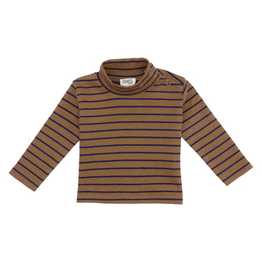 KidWild Organic Mock Neck Top, Toffee Stripe